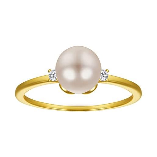 Epinki anelli matrimonio donna, anello perla 7.0mm oro con zirconi fedi nuziali matrimonio argento 925 misura 22