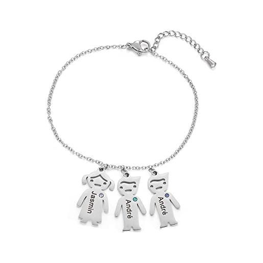 Yitoes braccialetto personalizzato da donna argento sterling bracciale con 1 a 5 bambini ciondoli incisione braccialetti regali per mamma e figlia per la festa della mamma (3 ciondoli)