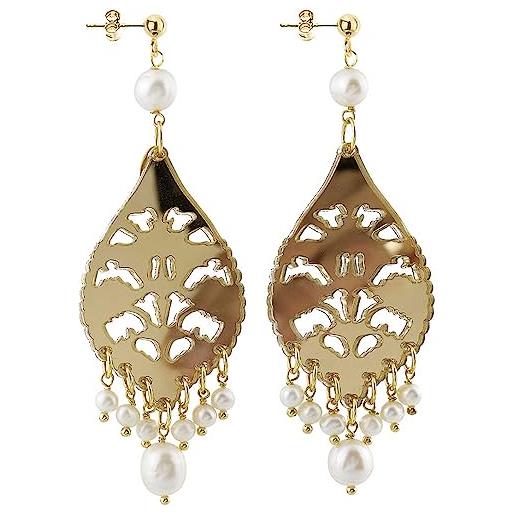 Lebole Gioielli orecchini chandelier goccia lunga plexi specchio e seta perla