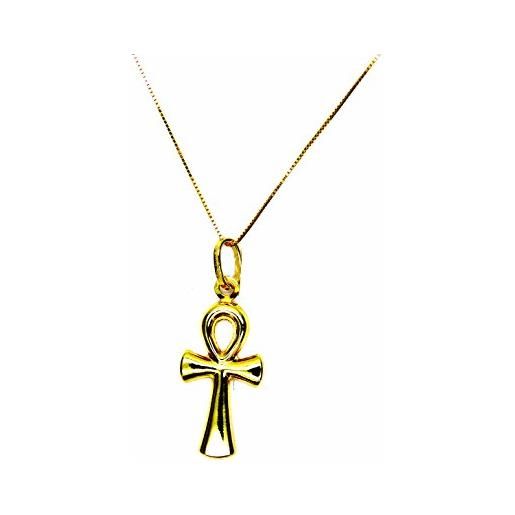 PEGASO GIOIELLI - collana oro giallo 18kt (750) catenina veneta pendente croce della vita donna ragazza bambina
