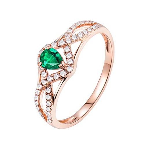 Epinki anelli fidanzamento donna, anello smeraldo 0.3ct con diamante 0.22ct vuoto festa mamma regalo misura 8