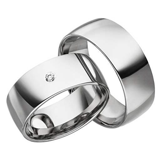 JC Trauringe jc s068 - coppia di fedi nuziali in argento 925, con diamante e incisione, anelli di fidanzamento, anelli di fidanzamento brillanti, fedi nuziali, anelli per partner, platino, oro bianco