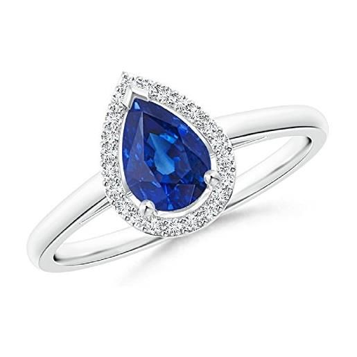 Rs jewels anello solitario nuziale o di fidanzamento da donna, in argento sterling 925 placcato in oro bianco 14 k, con zaffiro blu con taglio a goccia e brillantini tondi e bianchi di zirconia