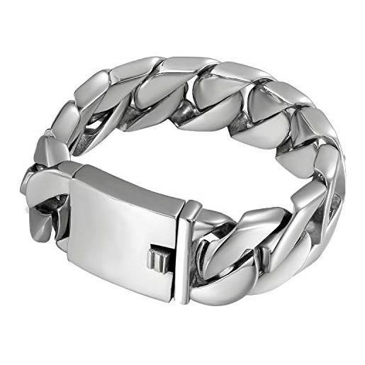 JewelryWe gioielli braccialetto da uomo in acciaio inossidabile, catena colore argento 24mm, 30mm(con borsa regalo)