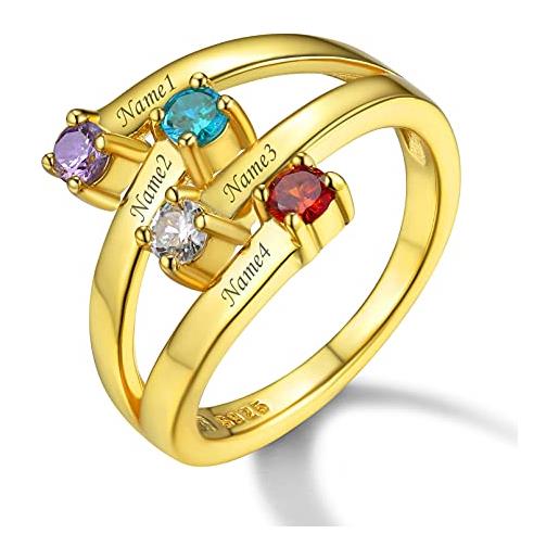 Custom4U anelli per mamma regalo personalizzato in oro - 4 anello con pietra portafortuna con nome inciso - gioielli personalizzati per mamma mamma nonna nonna tata nonna