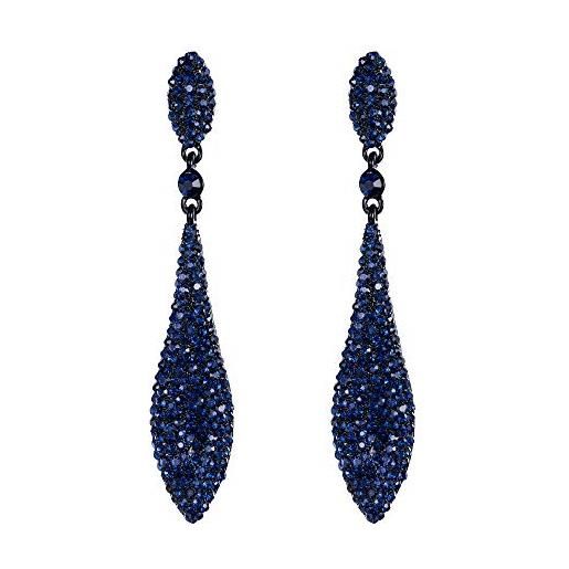 EVER FAITH orecchini donna, EVER FAITH cristallo austriaco doppio goccia d'acqua orecchino trafitto pendente blu nero-fondo