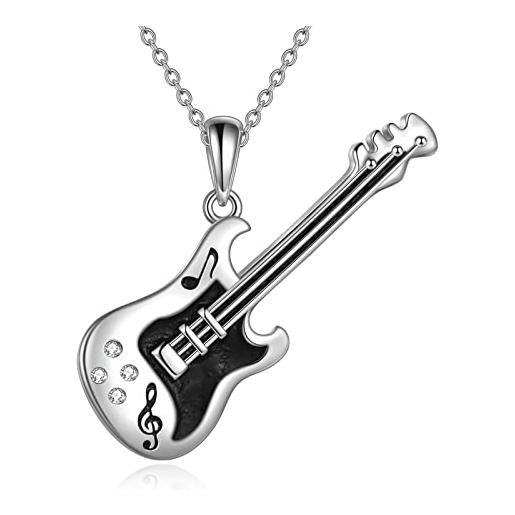 YFN collana chitarra argento sterling ciondolo chitarra elettrica gioielli musica punk regalo per chitarra giocatori uomo donna