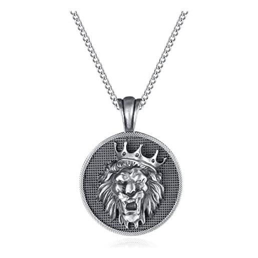 LuxSep collana da uomo con catena in acciaio inox e ciondolo re leone in stagno