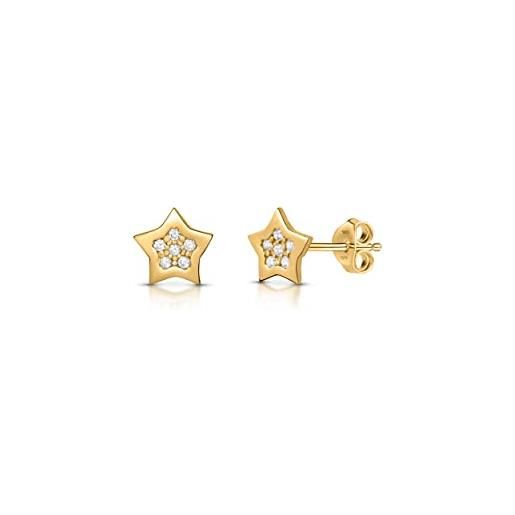 Amberta orecchini a bottone minimal in argento sterling 925 per donna collezione astronomia: orecchini a forma di stella con zirconi placcati oro giallo