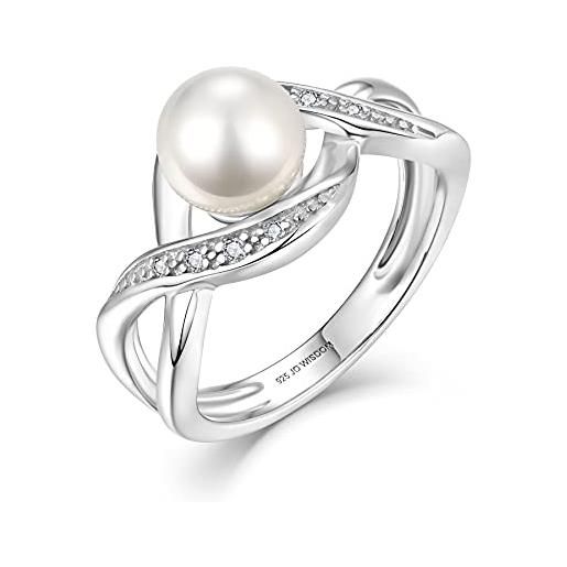 JO WISDOM jo wisodm anelli in argento 925 donna, anello di perle 7mm con 3a zirconia cubica