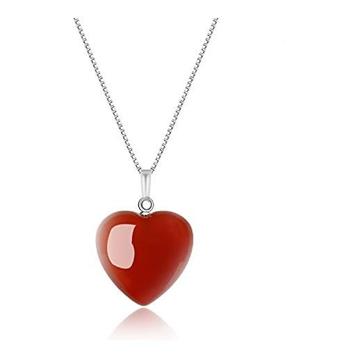 COAI collana da donna in argento sterling con ciondolo cuore in agata rossa