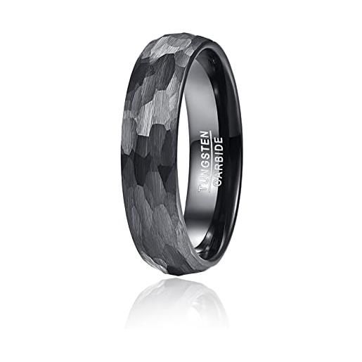 VAKKI anello in carburo di tungsteno per uomini anello nero martellato anello in tungsteno nero opaco 6 mm misura 66(21.0)