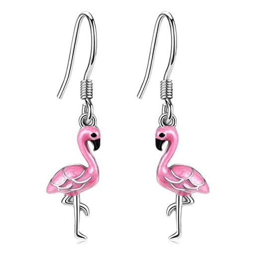 LINSTER orecchini pendenti fenicottero argento sterling 925 orecchini pendenti con fenicottero rosa regali di gioielli animali per donna bambine