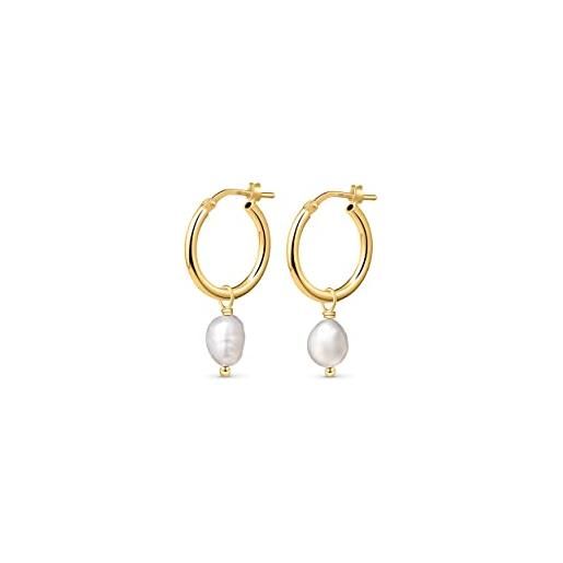 Amberta orecchini con perla in argento sterling 925 per donna: orecchini a cerchio con perla pendente 12 mm - oro