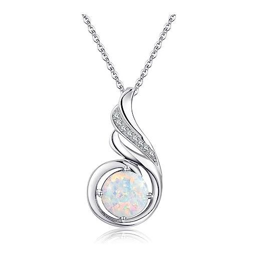KINGWHYTE collana con ciondolo con fenice, in argento sterling e opale, ideale come regalo di compleanno e 925, colore: opale bianco. , cod. KINGWHYTE