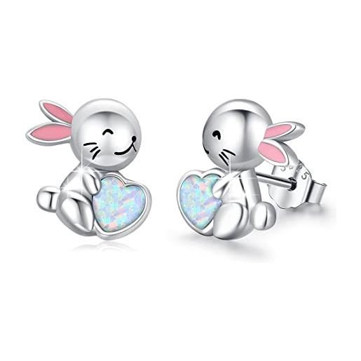 JFASHOP orecchini coniglio ragazze orecchini coniglio argento sterling 925 orecchini coniglio opale gioielli animali orecchini ipoallergenici regali pasquali per ragazze donne bambini
