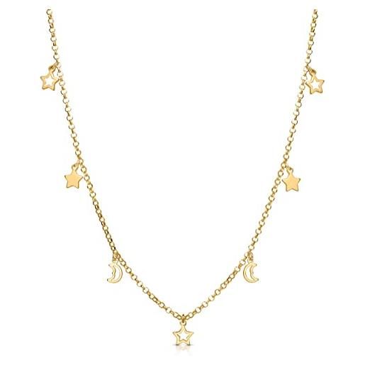 Amberta collana minimal in argento sterling 925 per donna collezione astronomia: collana con charms a forma di luna e stelle placcata oro giallo