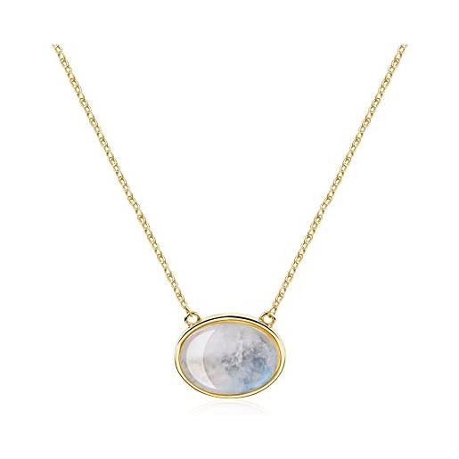 COAI collana da donna con catenina in argento 925 placcato oro con ciondolo ovale di pietra di luna
