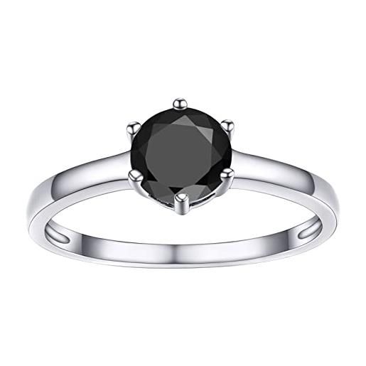 PROSILVER anello con solitario nero tondo anelli donna in argento 925 misura 29 anello argento donna solitario con confezione regalo