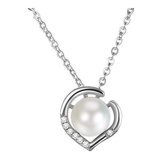 OIDEA collana donna argento 925 mosaico zircone perla d'acqua dolce bianca pendente cuore