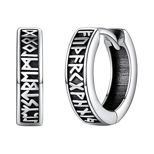 FaithHeart uomo donna orecchini cerchio di rune vichinghe rune celtiche orecchini cerchio argento 925 / acciaio inox antiallergico con onice gioielli amuleto nordico