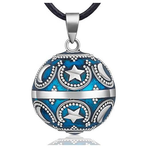 EUDORA Harmony Ball chiama angeli luna e stella collana con ciondolo a sfera per campane di musica per donne neonati ragazze bellissimi gioielli regalo affascinante, 114 cm + 76 cm