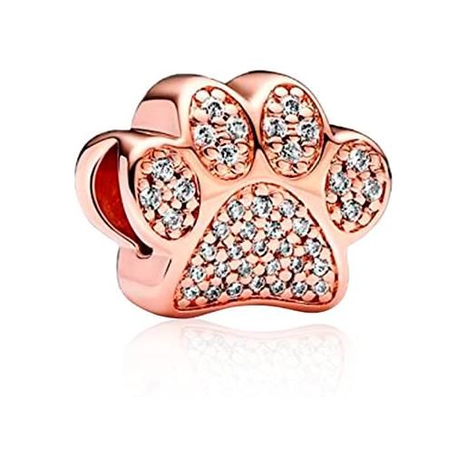 H.ZHENYUE jewelry rosegold paw print charm beads fit bracelet necklace for woman girls, 925 sterling silver pendant beads with cubic zirconia, happy birthday christmas halloween valentine's day gifts