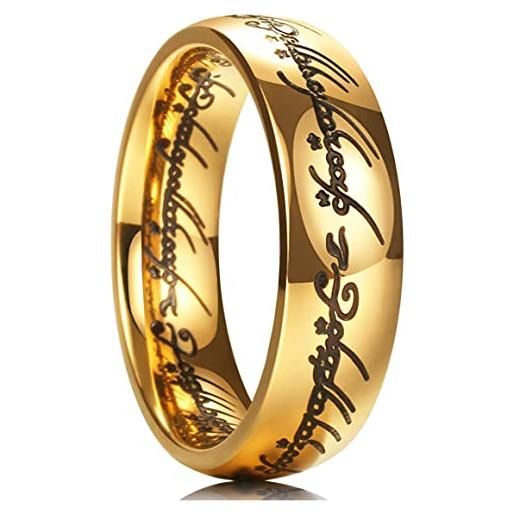 King Will anello da uomo in titanio da 7 mm, in oro, motivo: signore degli anelli, fede nuziale per uomo e donna, vestibilità comoda, lucido, w 1/2(65.91mm), titanio, nessuna pietra preziosa