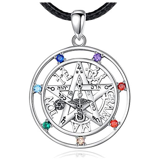 EUDORA Harmony Ball collana pentagramma in argento sterling per uomo, tetragrammaton chakra amuleto energy star ciondolo yhwh wiccan gioielli regalo per donne moglie marito, cavo da 24 pollici
