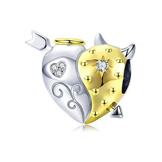 GDDX braccialetto con ciondoli cuore/fiore/tazza di caffè argento sterling 925 adatto per bracciali pandora collane regali di natale per donne ragazze (angelo diavolo)