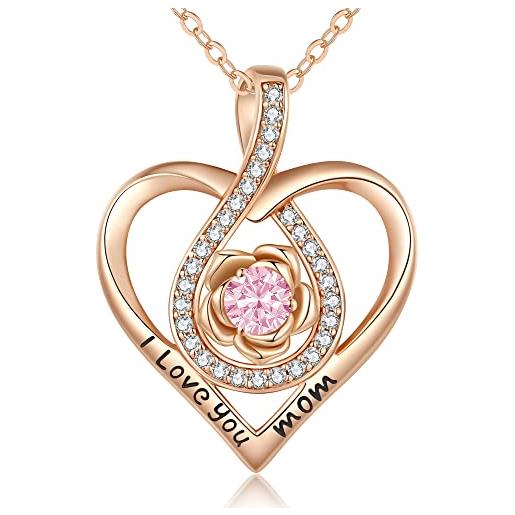 CDE collana donna argento 925 collana infinito rosa in cuore 10