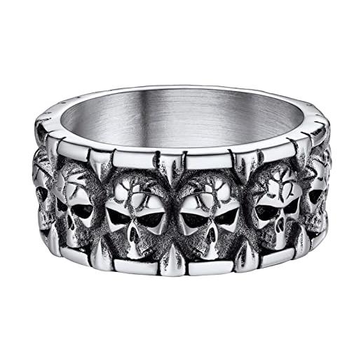 PROSTEEL anelli uomo argento grandi teschio punk gotico anelli fascia larga uomo anelli uomo misura 27 con confezione regalo