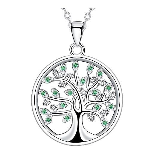 J.MUEN collana donna argento 925 collana albero della vita con scatola regalo-gioielli regalo (verde)