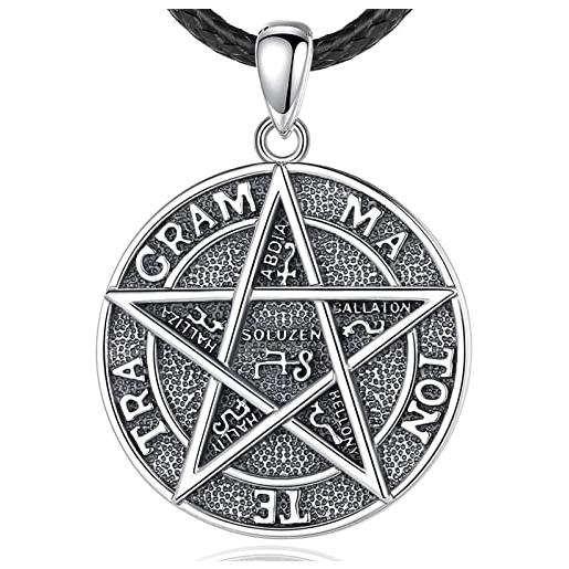EUDORA Harmony Ball pentagramma di salomone in argento sterling collana per uomo donna, tetragrammaton amuleto sigillo di salomone pentacolo ciondolo talismano protezione gioielli regalo, 24