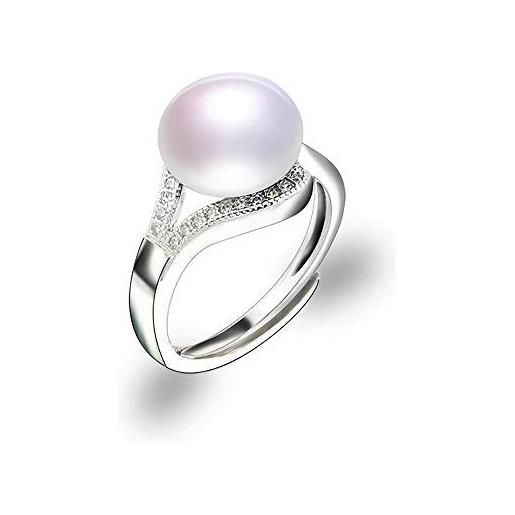 24 JOYAS anello regolabile in argento con perla da 8 millimetri e brillanti