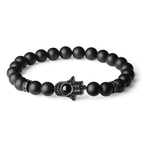 COAI bracciale mano di fatima unisex con perle di onice opaco