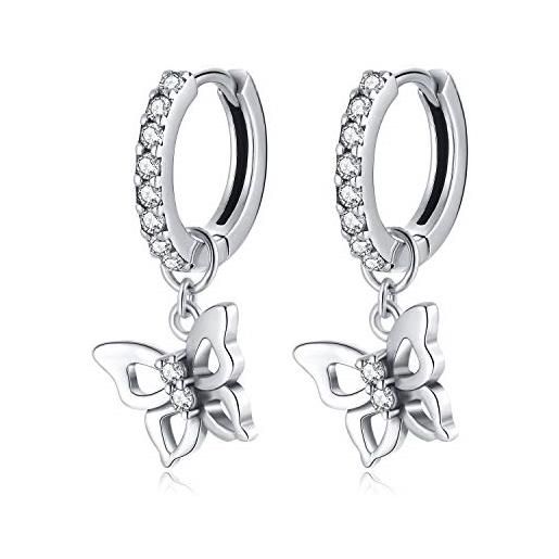 Qings orecchini a cerchio con farfalla, argento sterling 925 orecchini pendenti anallergici per donna bambina, hoop earrings for women