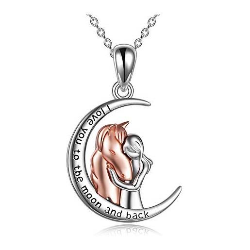 YFN - collana con ciondolo a forma di cuore con motivo ragazza che abbraccia un cavallo, in argento sterling 925, idea regalo per donne e ragazze