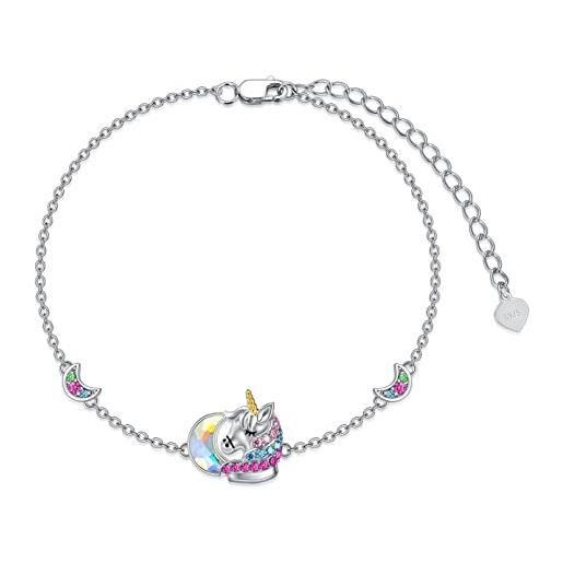 AOBOCO bracciale in argento sterling 925, con unicorno, regalo per ragazze, 15 cm, cristallo, cristallo