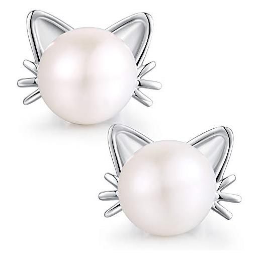 jiamiaoi orecchini gatto orecchino perle gatto orecchino a forma di gatto orecchini gatti arggento 925 per ragazze orecchino donna argento orecchini di perla bianca gatto orecchini a bottone