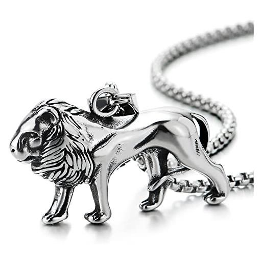 COOLSTEELANDBEYOND collana ciondolo da uomo e donna in acciaio inossidabile con leone, e catena in grano lunga 76 cm