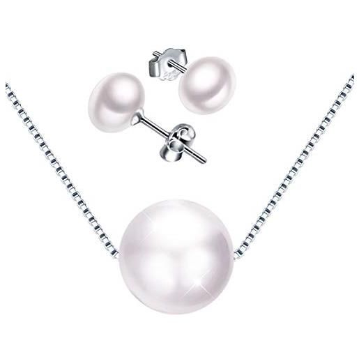 Yumilok orecchini da donna con collana e perle, in argento sterling 925, regalo per donne e ragazze