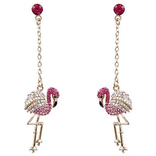 EVER FAITH orecchini donna, EVER FAITH cristallo austriaco art deco carina fenicottero uccello orecchino trafitto pendente rosa oro-fondo