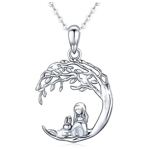 Odinstone collana albero della vita per donna, collana ciondolo in argento sterling 925 con coniglio e ragazza, gioielli natalizi regali per ragazze moglie e figlia