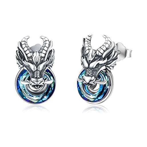 MEDWISE orecchini a forma di drago, in argento sterling 925, con cristalli, orecchini a forma di drago, ipoallergenici, idea regalo per uomo e donna, argento sterling