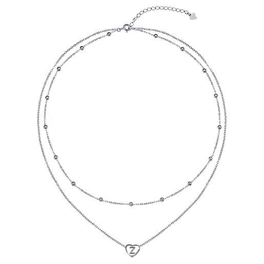 REIOT collana iniziale donna, catena a doppio strato in argento sterling 925, regalo di compleanno per donne ragazze mamma moglie, regolabile 45+5 cm