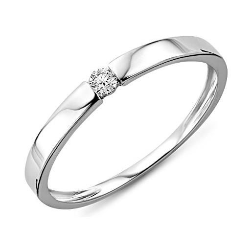 MIORE anello di fidanzamento solitario da donna in oro bianco 14 carati (585) con brillante 0,05 ct, oro bianco