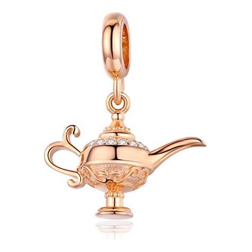 NewL charms - ciondolo a forma di lampada di aladdin, in argento 925, compatibile con braccialetti in argento, design magico di colore rosa