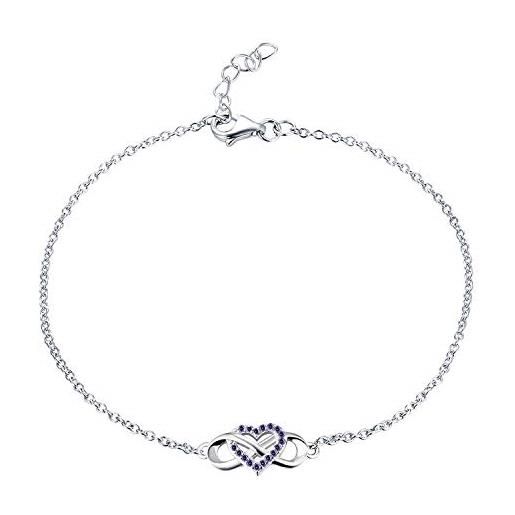 JO WISDOM braccialetto cuore infinito argento 925 donna con aaa zirconia cubica dicembre birthstone colore tanzanite bracciali braccialetti, 18cm+2cm