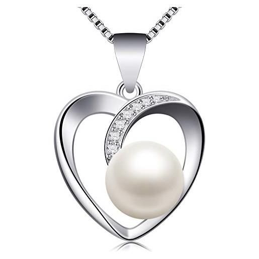 Jewlldeen collana da donna argento 925 perle collanine donna ciondolo cuore donna regali regalo san valentino per lei amiche moglie mamma amica compleanno gioielli donna regali